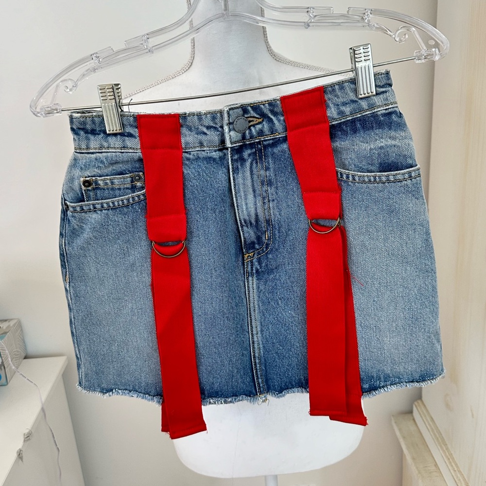 LF Carmar Denim Blue Skirt with Red Detail